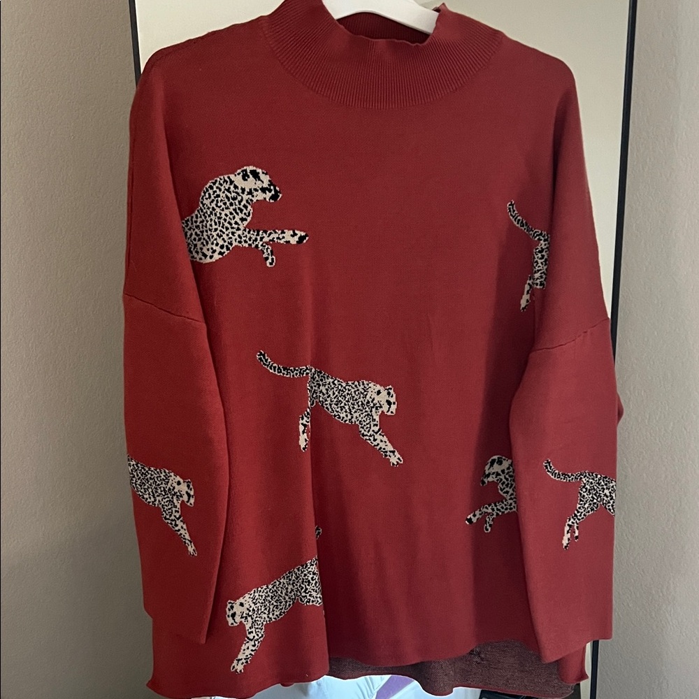 Red Leopard Print Women's Sweater